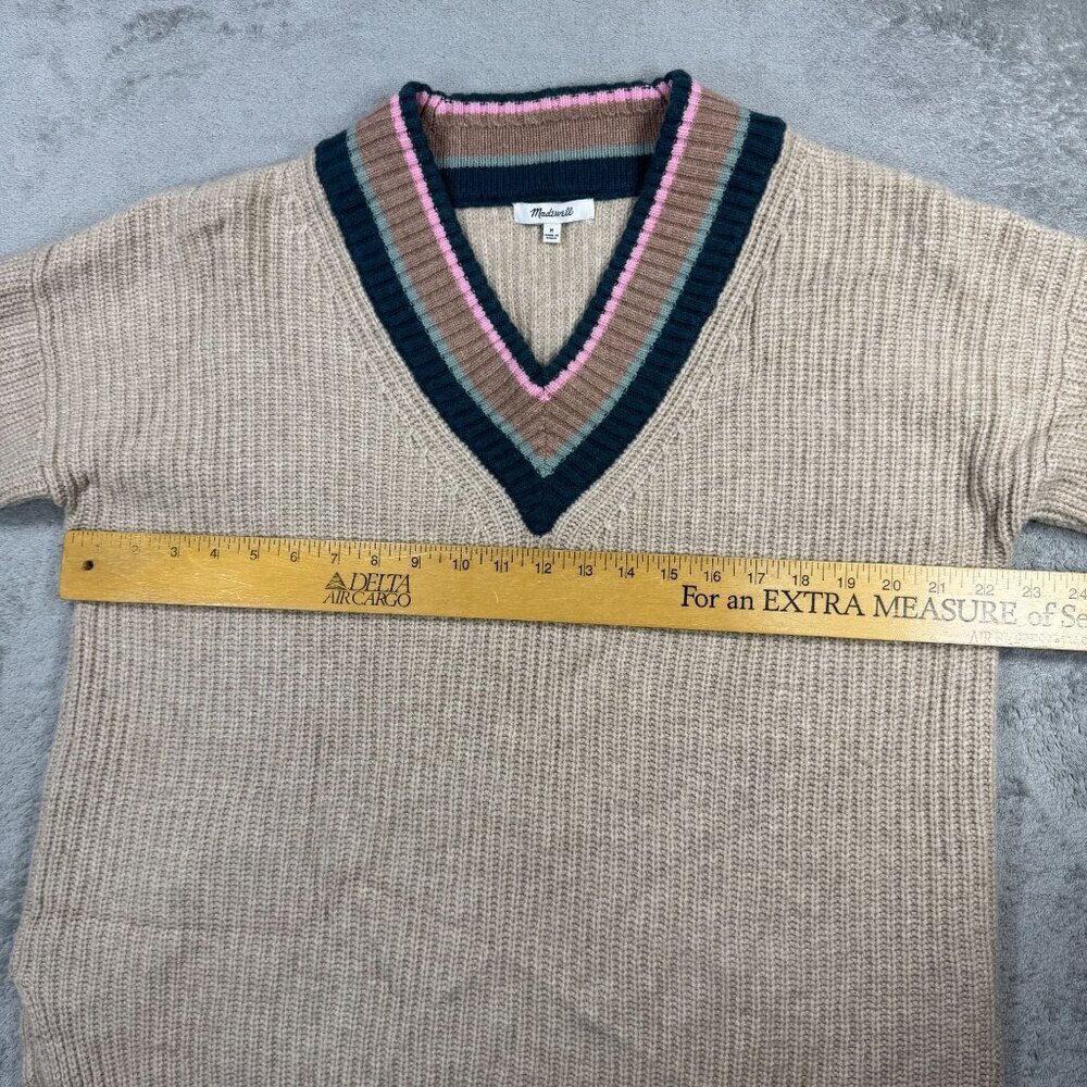 Madewell Beige V-Neck Sweater with Green and Pink Trim - Picture 8 of 8